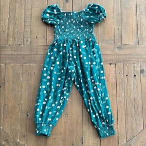 SweetHoney green cherry smocked leggy romper